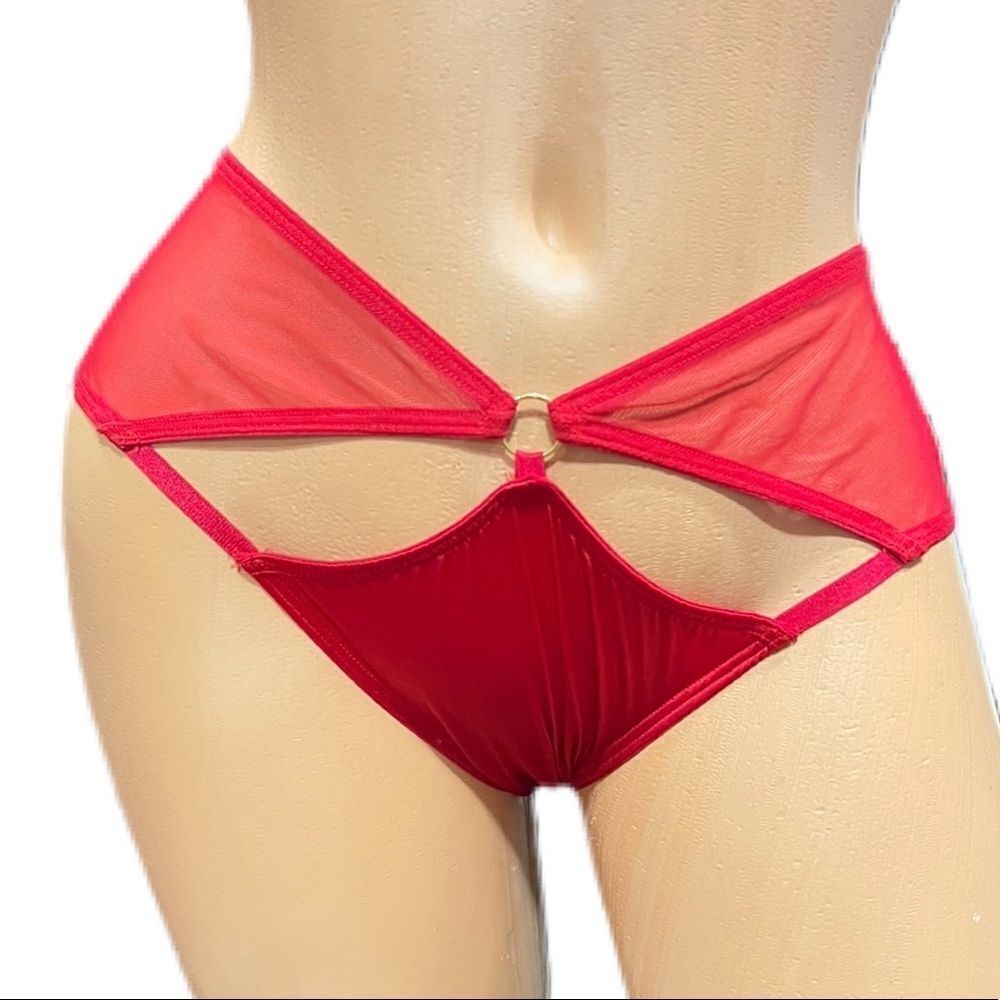 Victorias Secret Very Sexy Satiny Sheer Mesh Cut Out Cheeky panty Red X-Large